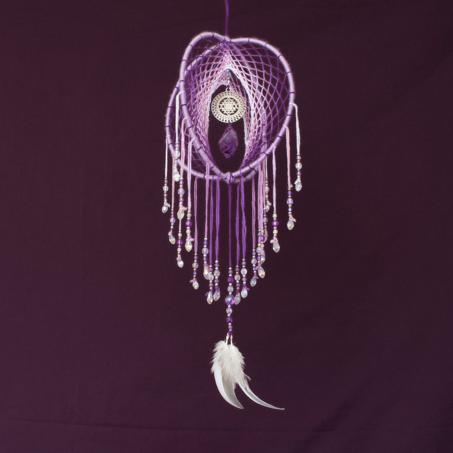 6" Amethyst & Sri Yantra Sacred Geometry Lilac 3D Dreamcatcher