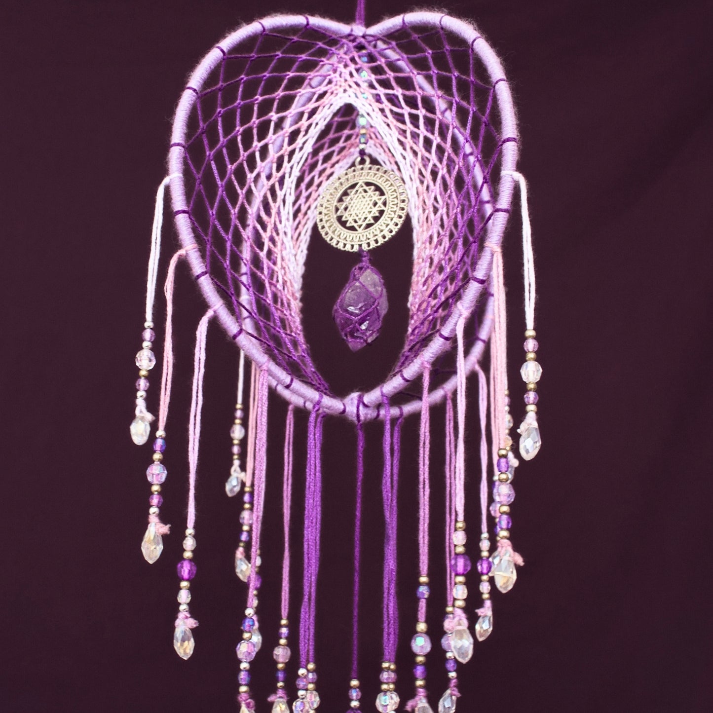 6" Amethyst & Sri Yantra Sacred Geometry Lilac 3D Dreamcatcher