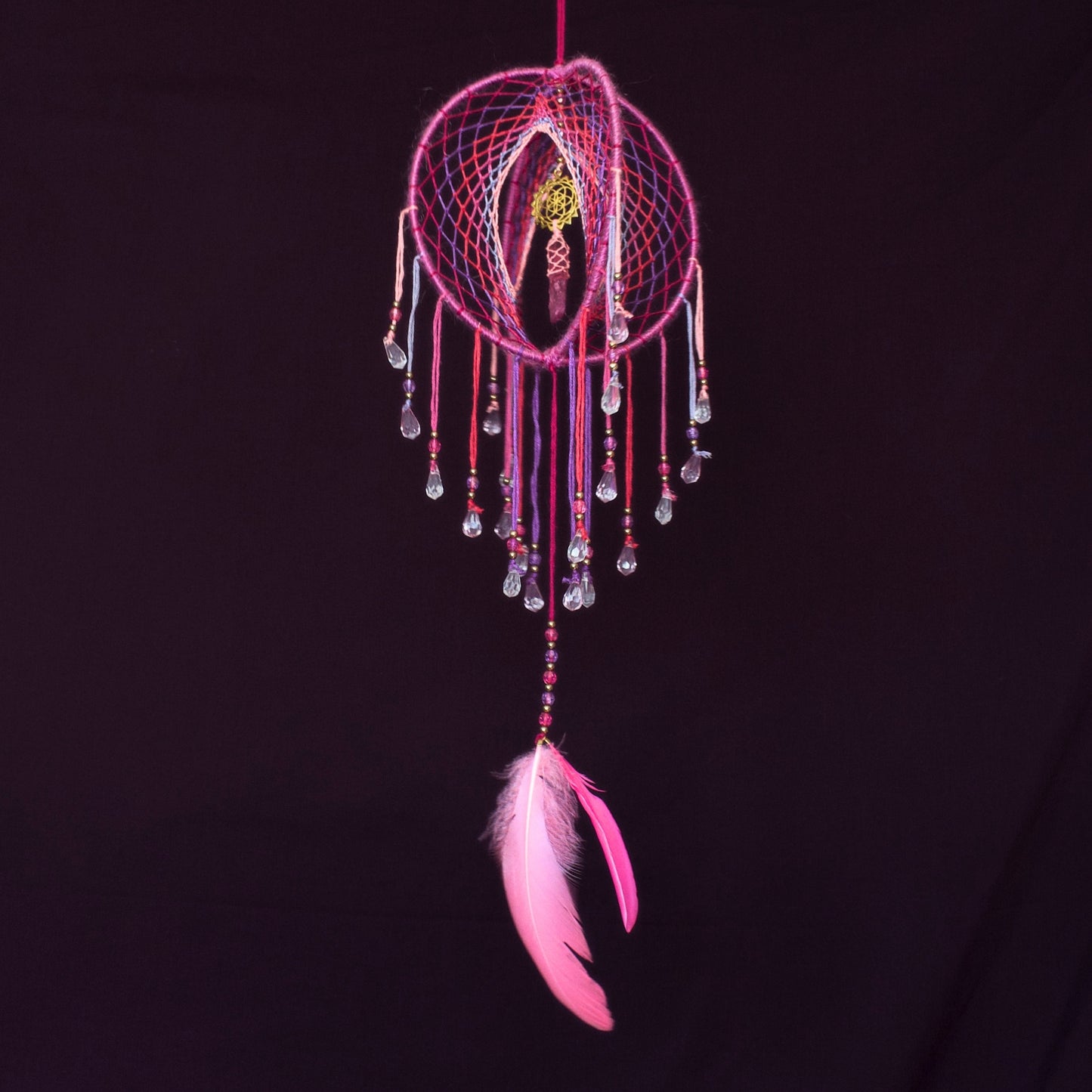 6" Pink & Purple Dreamcatcher Mobile / Ruby Quartz Point 3D Dream Catcher Mobile