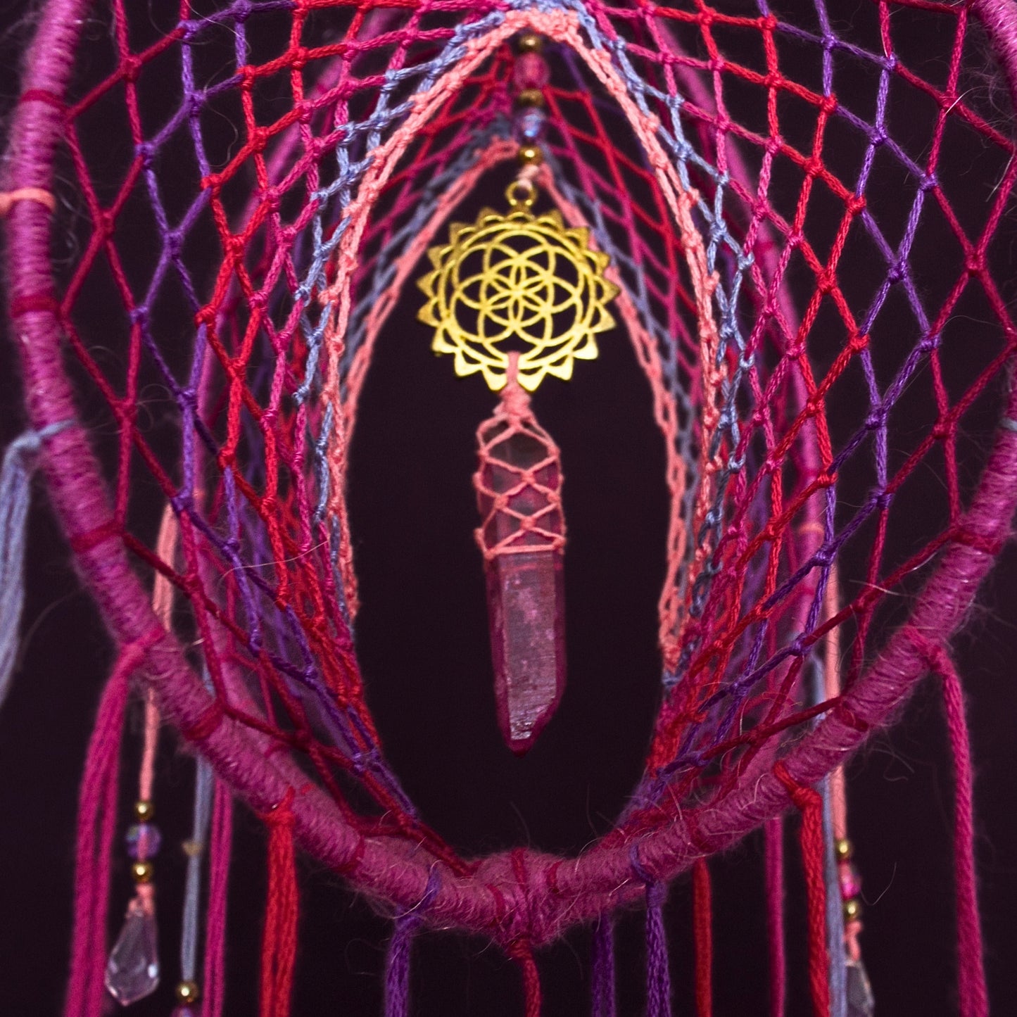 6" Pink & Purple Dreamcatcher Mobile / Ruby Quartz Point 3D Dream Catcher Mobile