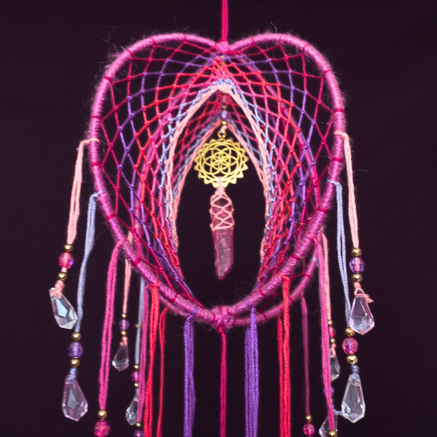 6" Pink & Purple Dreamcatcher Mobile / Ruby Quartz Point 3D Dream Catcher Mobile