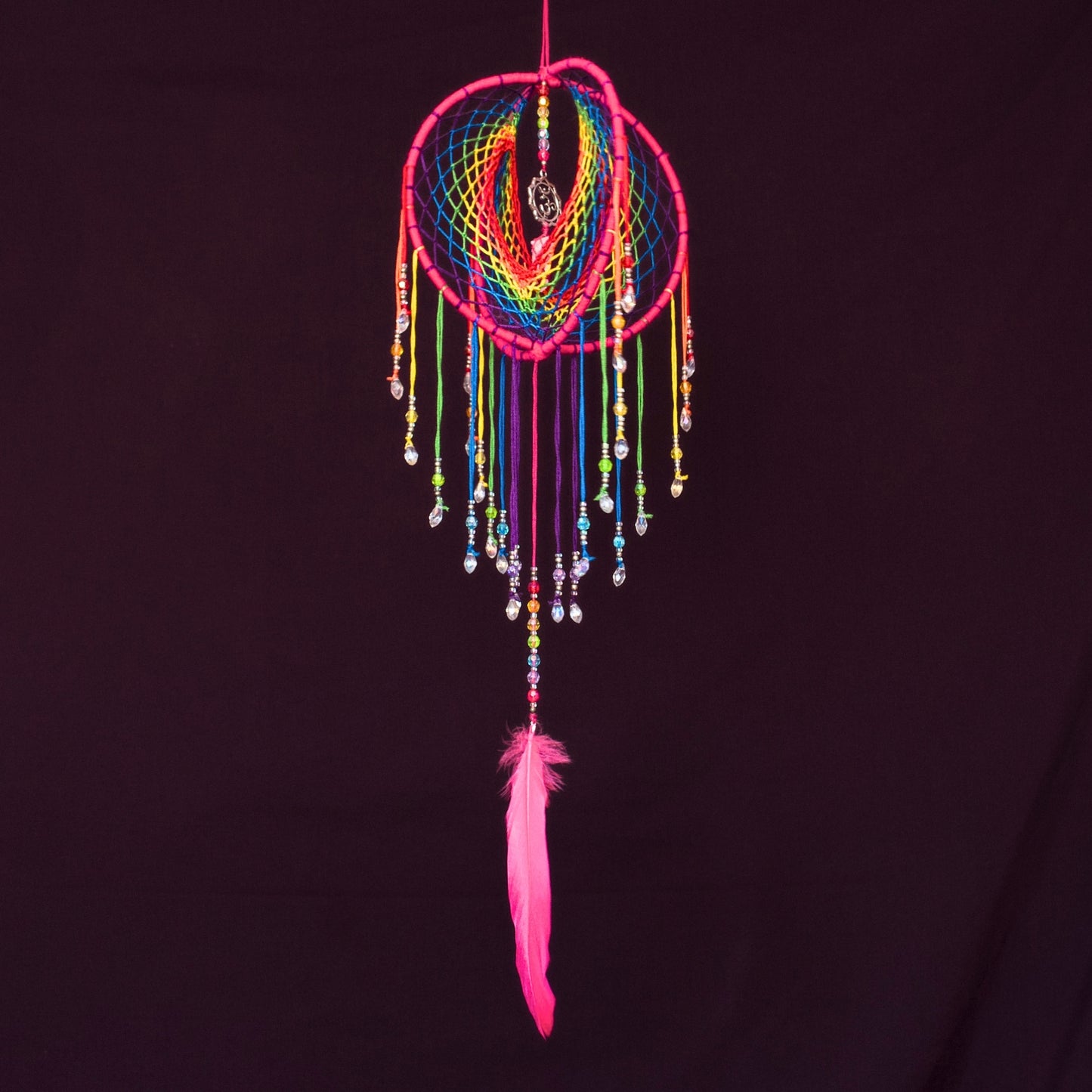 6" Pink Rainbow Clear Quartz & Om 3D Dreamcatcher / Crystal Point Dream Catcher Mobile