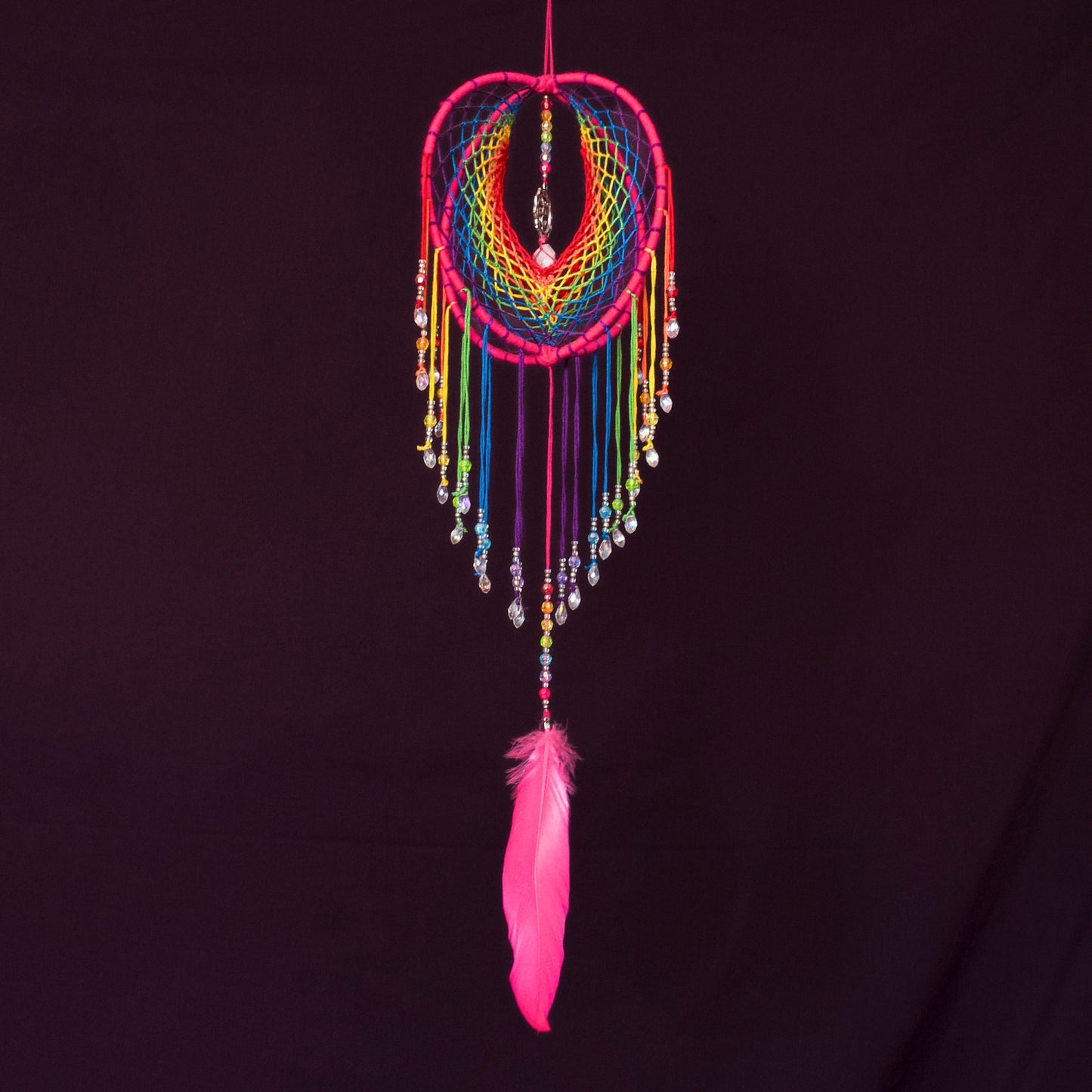 6" Pink Rainbow Clear Quartz & Om 3D Dreamcatcher / Crystal Point Dream Catcher Mobile