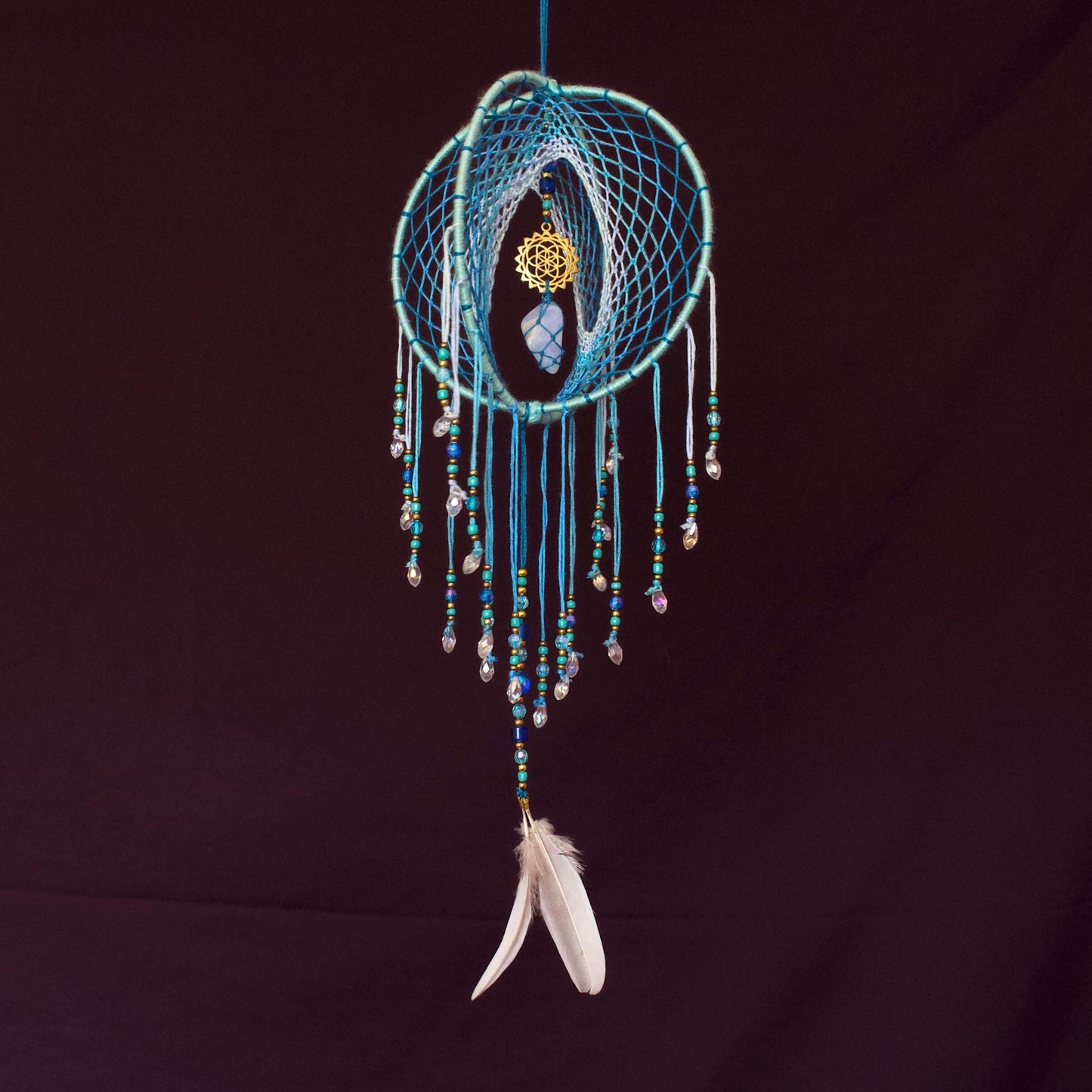 6" Blue Lace Agate & Seed of Life 3D Dreamcatcher Mobile