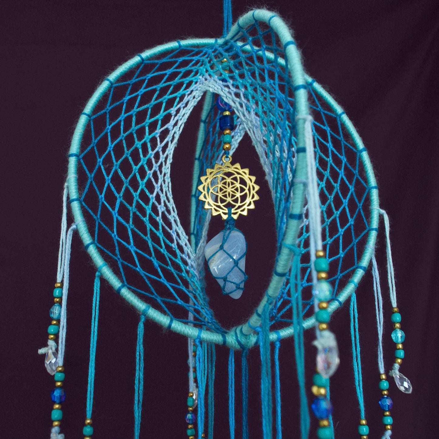 6" Blue Lace Agate & Seed of Life 3D Dreamcatcher Mobile