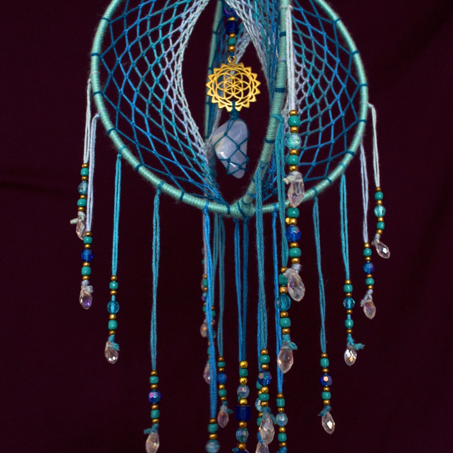 6" Blue Lace Agate & Seed of Life 3D Dreamcatcher Mobile