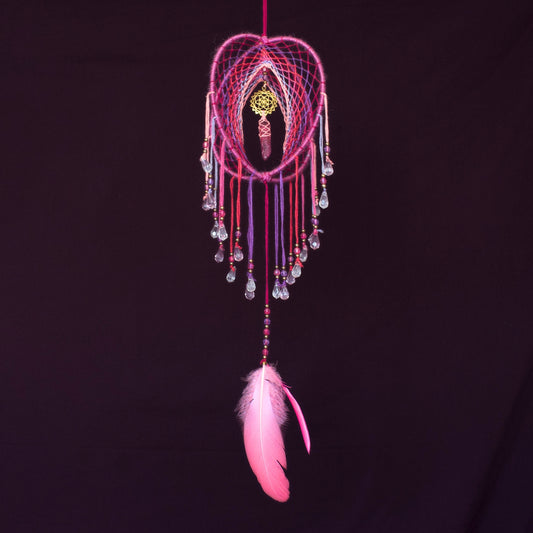 6" Pink & Purple Dreamcatcher Mobile / Ruby Quartz Point 3D Dream Catcher Mobile