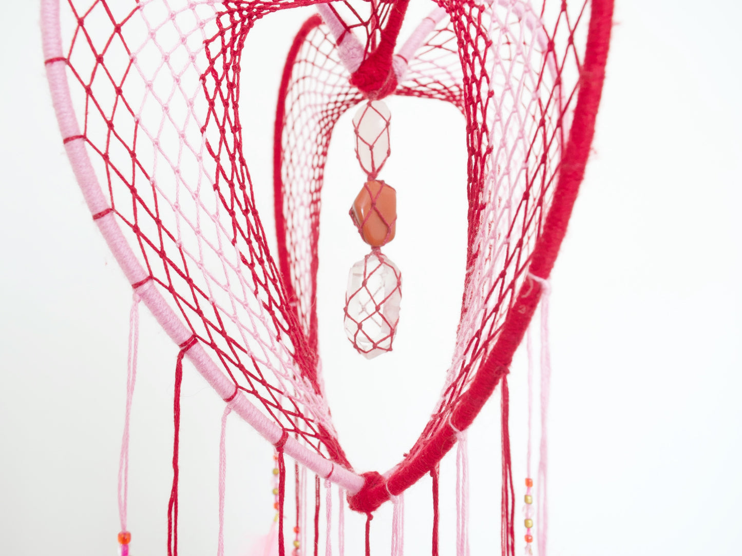 Large Pink and Red 3D Heart-Shaped Dreamcatcher / 9" Crystal Heartcatcher