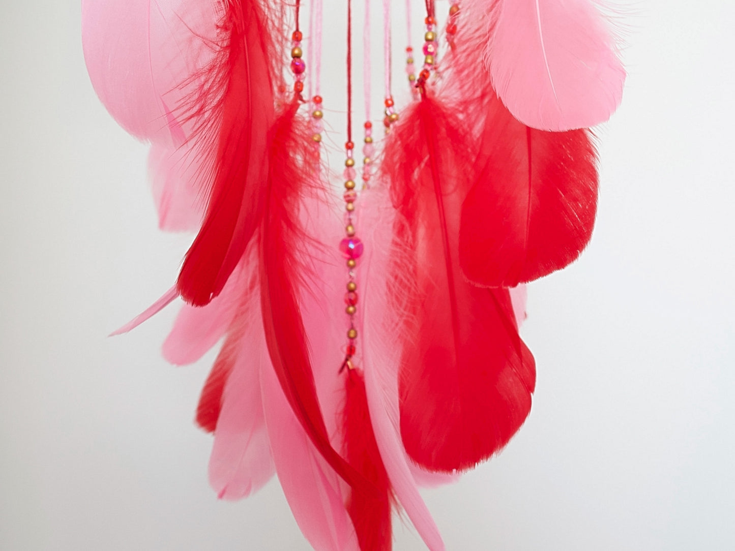 Large Pink and Red 3D Heart-Shaped Dreamcatcher / 9" Crystal Heartcatcher