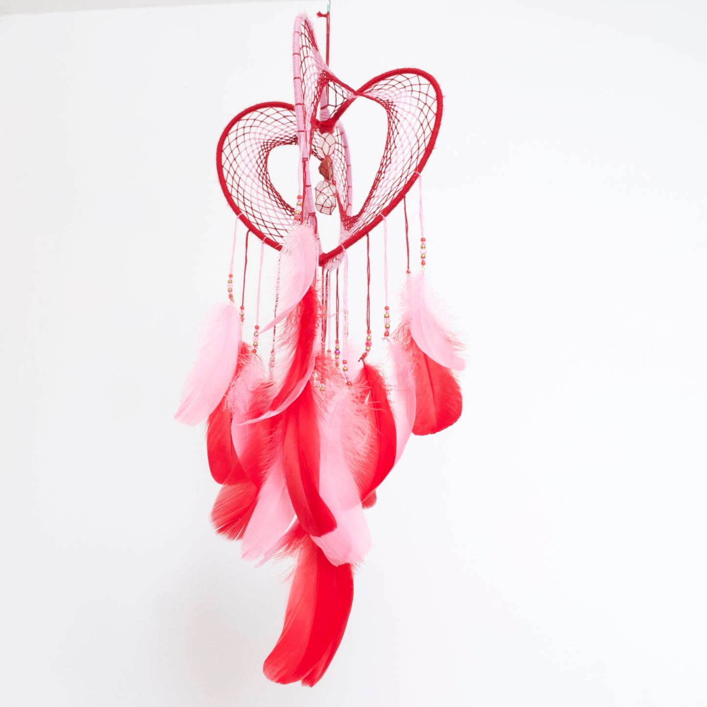 Large Pink and Red 3D Heart-Shaped Dreamcatcher / 9" Crystal Heartcatcher