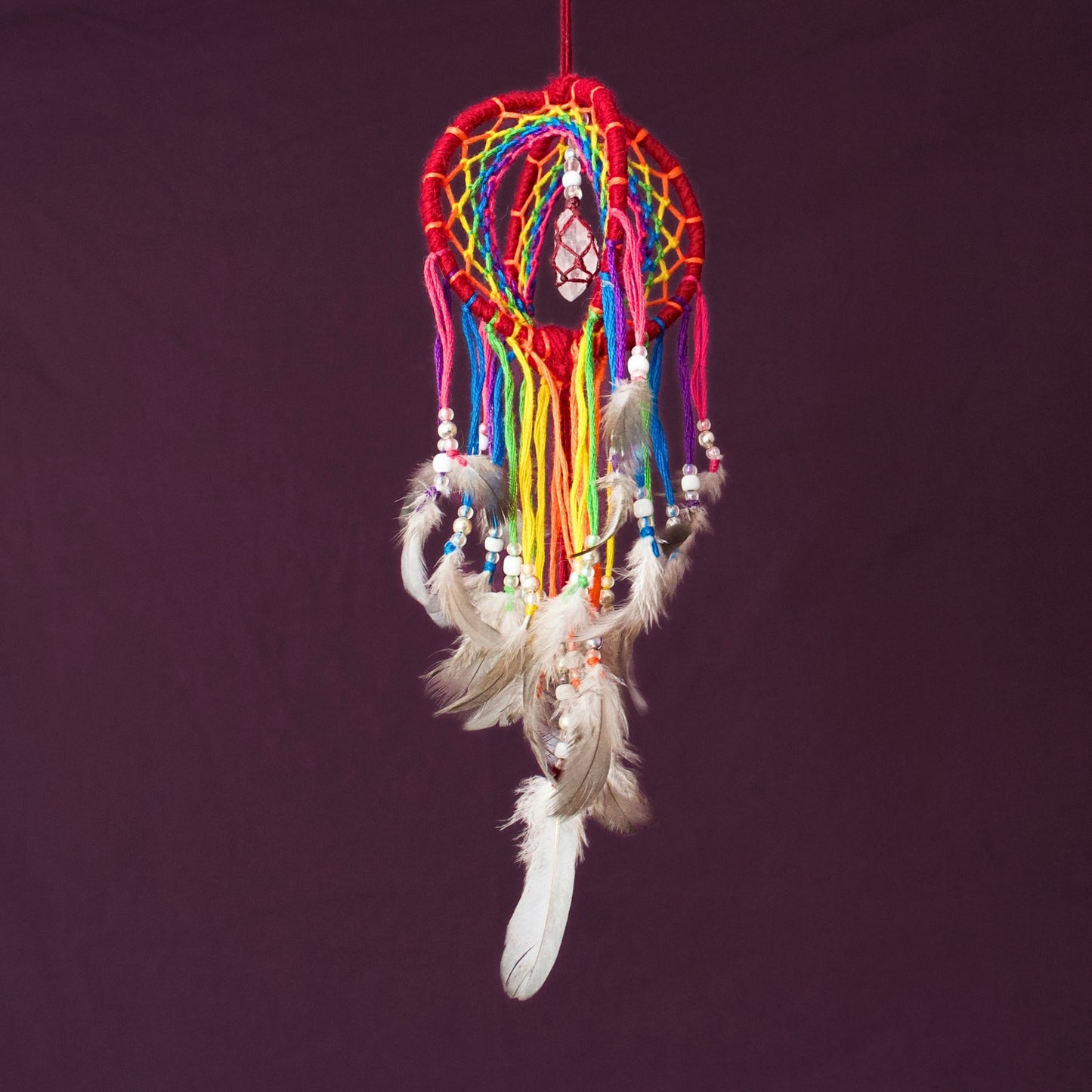 Mini Rainbow 3D Dreamcatcher with Clear Quartz Crystal Point