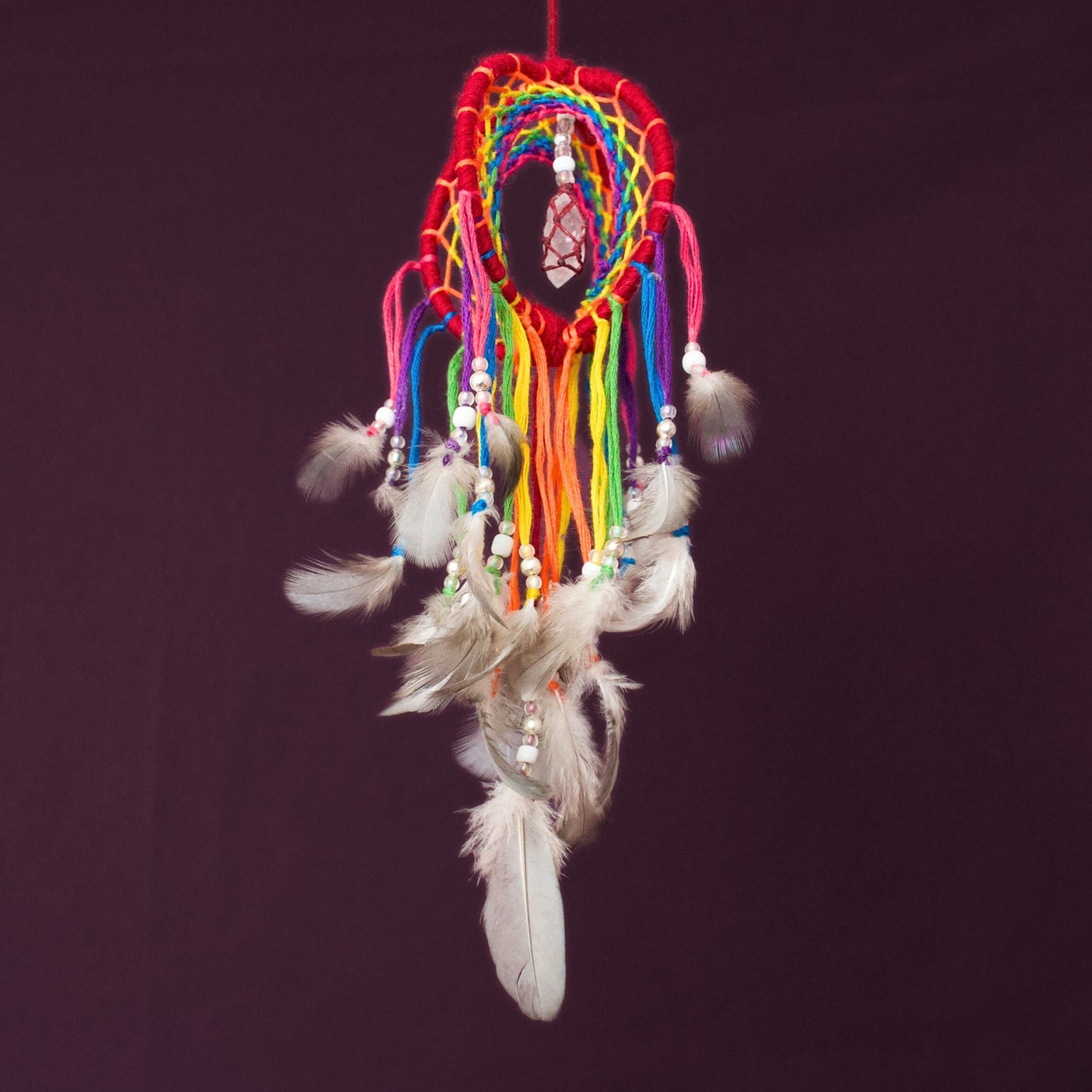 Mini Rainbow 3D Dreamcatcher with Clear Quartz Crystal Point