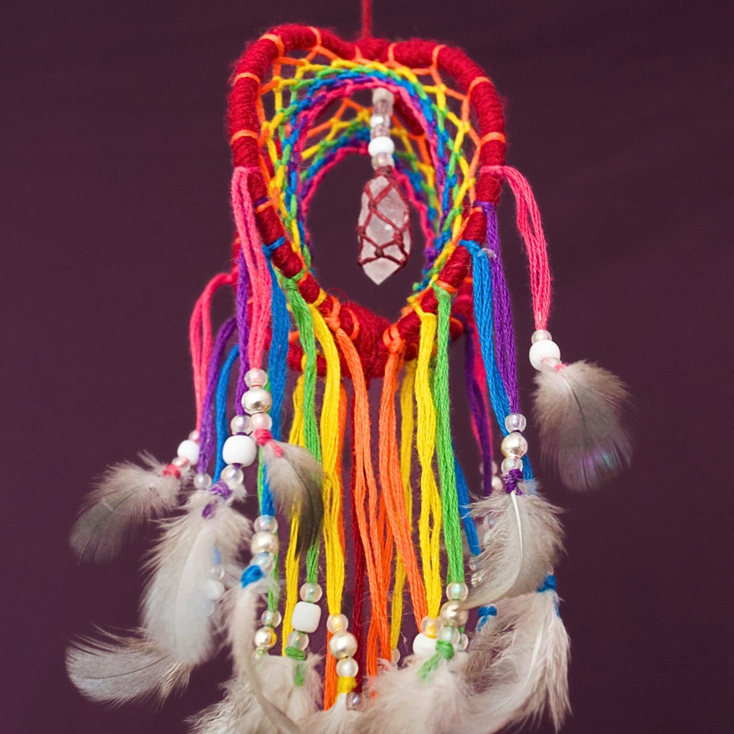 Mini Rainbow 3D Dreamcatcher with Clear Quartz Crystal Point