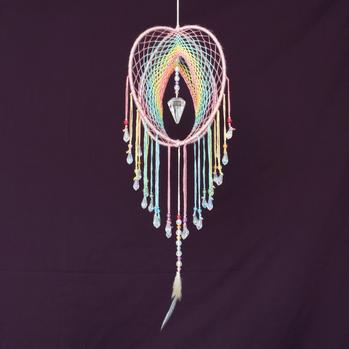 7" Pastel Rainbow Clear Quartz Crystal Pendulum Point 3D Dreamcatcher Mobile