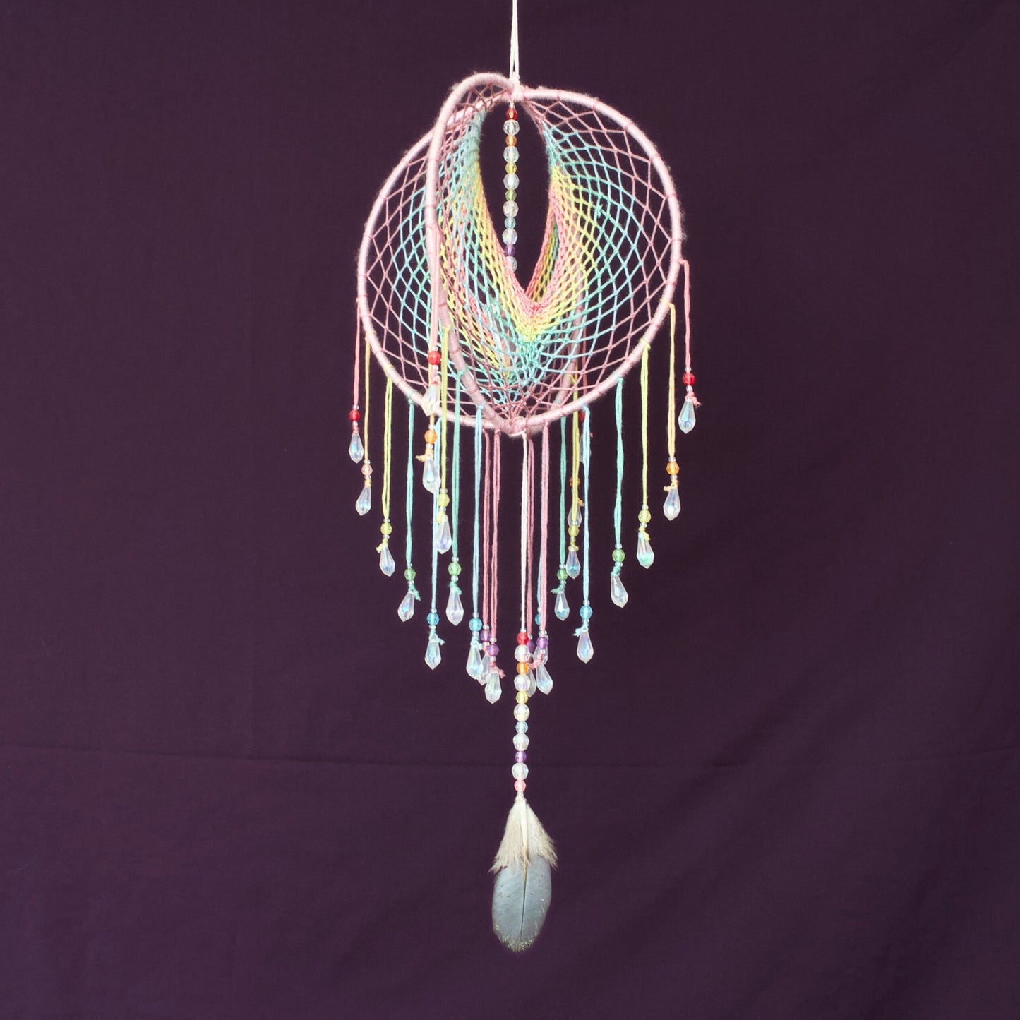 7" Pastel Rainbow Clear Quartz Crystal Pendulum Point 3D Dreamcatcher Mobile