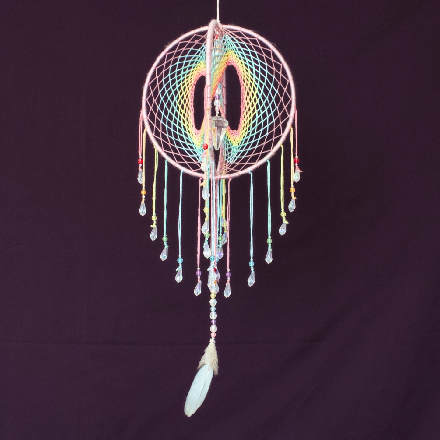 7" Pastel Rainbow Clear Quartz Crystal Pendulum Point 3D Dreamcatcher Mobile