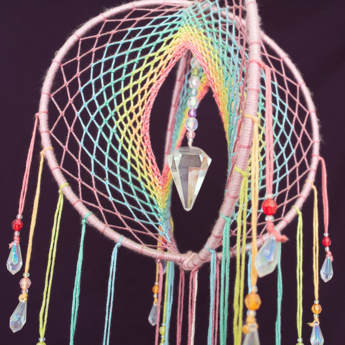 7" Pastel Rainbow Clear Quartz Crystal Pendulum Point 3D Dreamcatcher Mobile