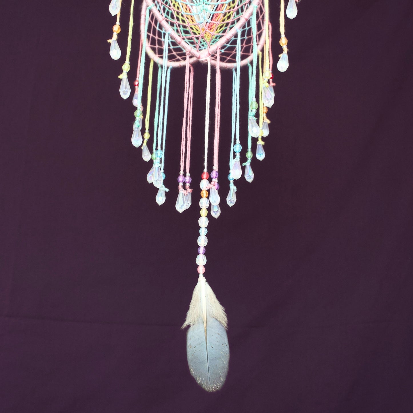 7" Pastel Rainbow Clear Quartz Crystal Pendulum Point 3D Dreamcatcher Mobile