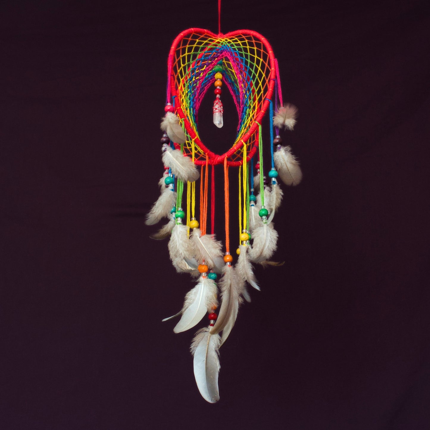 6" Rainbow Dreamcatcher Mobile with Clear Quartz Crystal Point - Channeling Light & Sweet Dreams