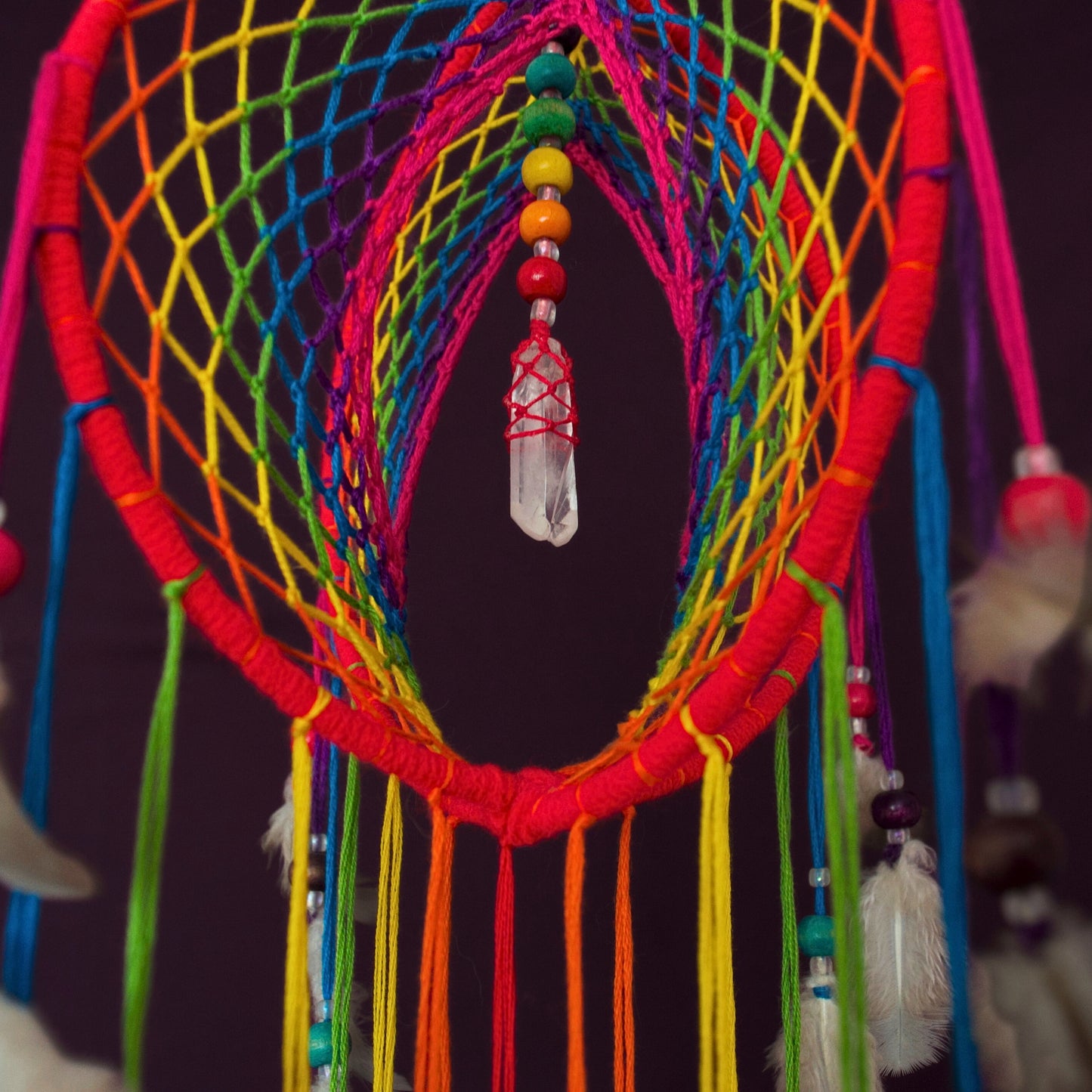 6" Rainbow Dreamcatcher Mobile with Clear Quartz Crystal Point - Channeling Light & Sweet Dreams