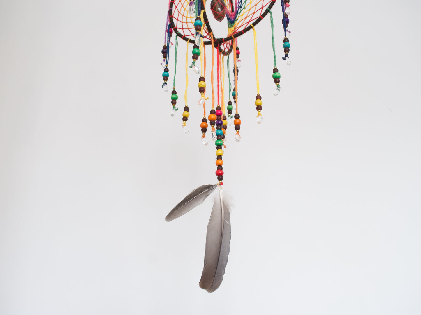 6" Smoky Quartz Earthy Rainbow 3D Dreamcatcher Mobile / Crystal Flower of Life Double Dream Catcher