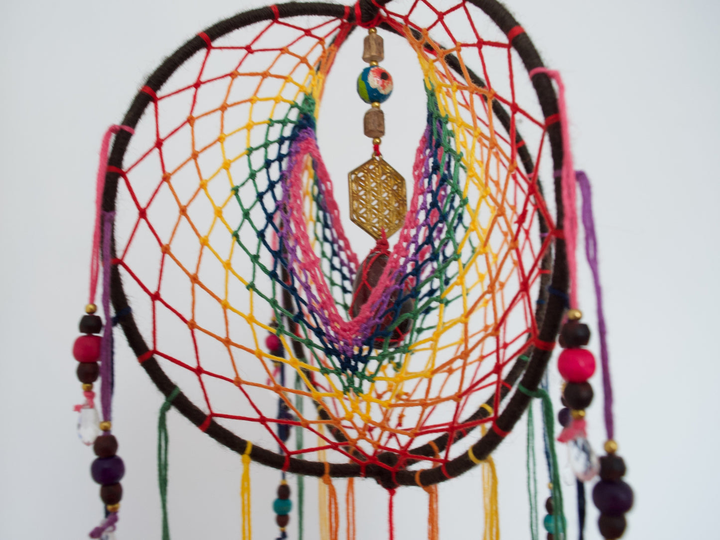 6" Smoky Quartz Earthy Rainbow 3D Dreamcatcher Mobile / Crystal Flower of Life Double Dream Catcher