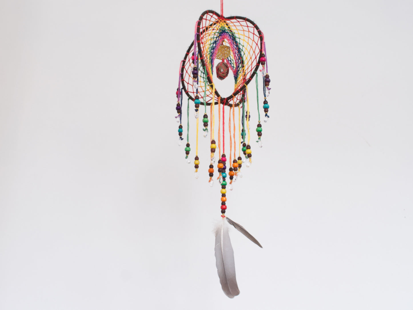 6" Smoky Quartz Earthy Rainbow 3D Dreamcatcher Mobile / Crystal Flower of Life Double Dream Catcher