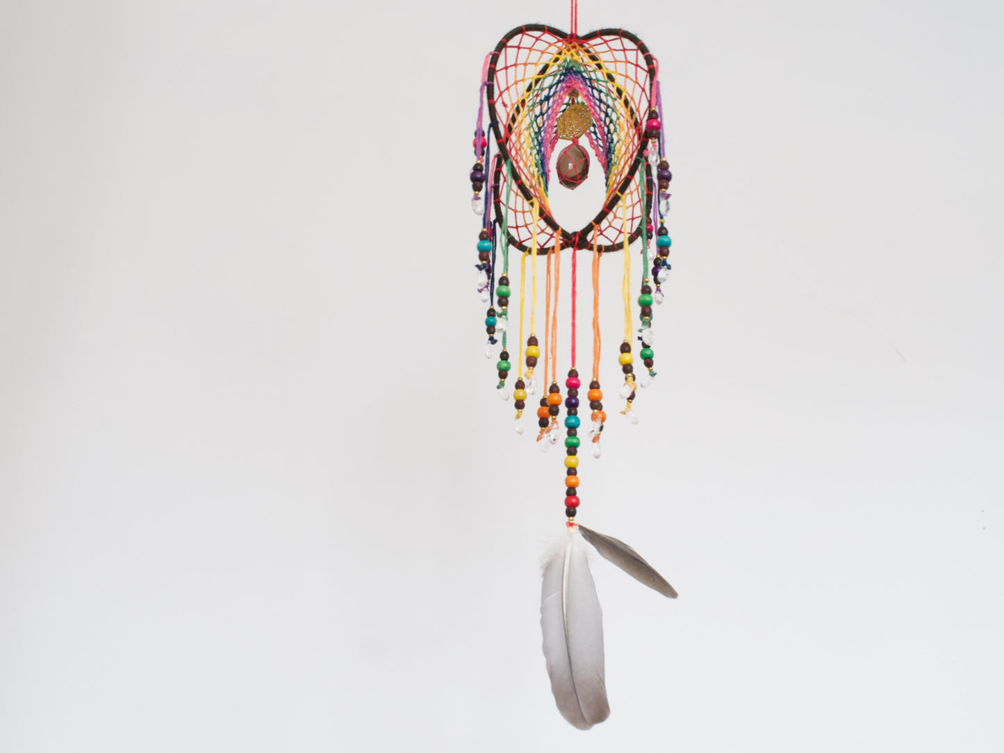 6" Smoky Quartz Earthy Rainbow 3D Dreamcatcher Mobile / Crystal Flower of Life Double Dream Catcher