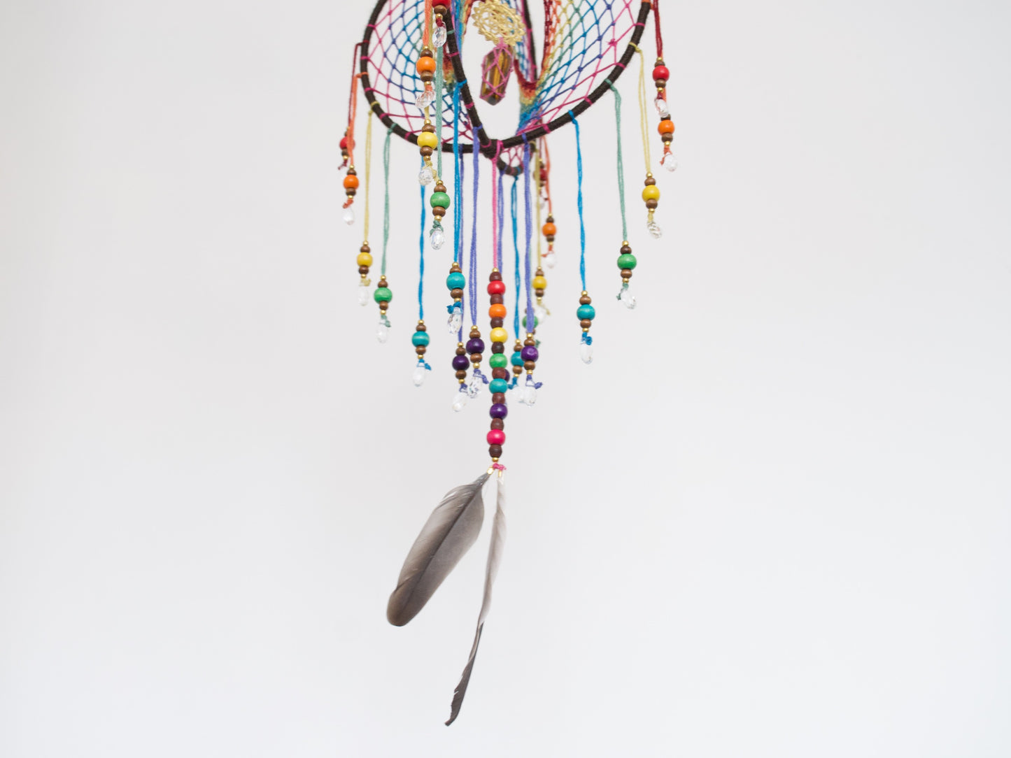 6" Tigers Eye Earthy Rainbow 3D Dreamcatcher Mobile / Crystal Seed of Life Double Dream Catcher