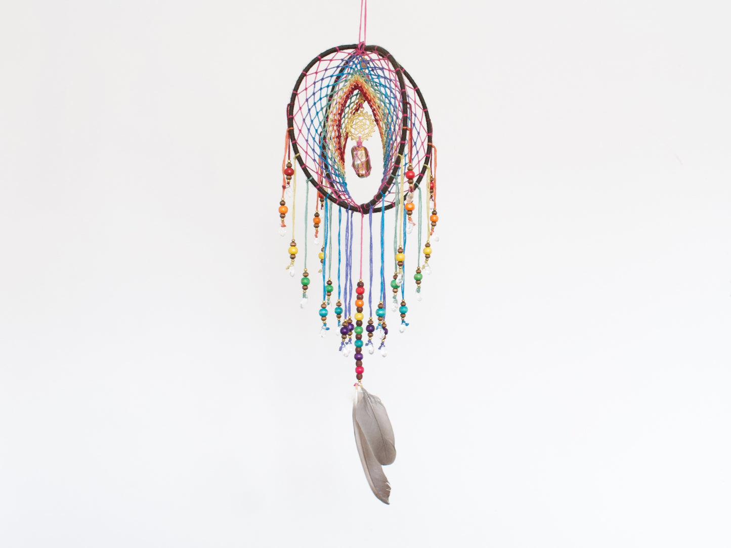 6" Tigers Eye Earthy Rainbow 3D Dreamcatcher Mobile / Crystal Seed of Life Double Dream Catcher