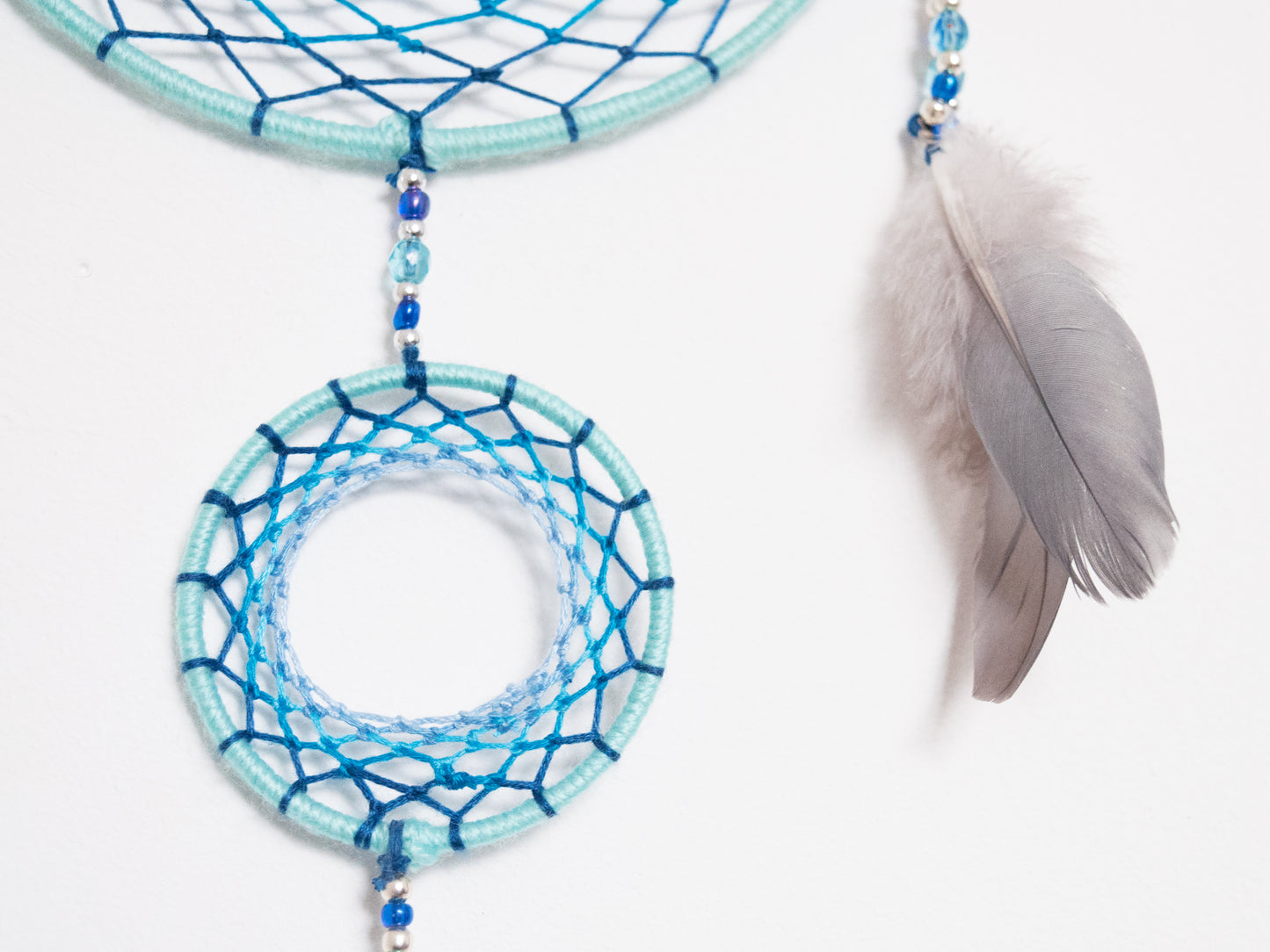 6" Baby Blue Celestite Crystal Double Dreamcatcher Wall Hanging