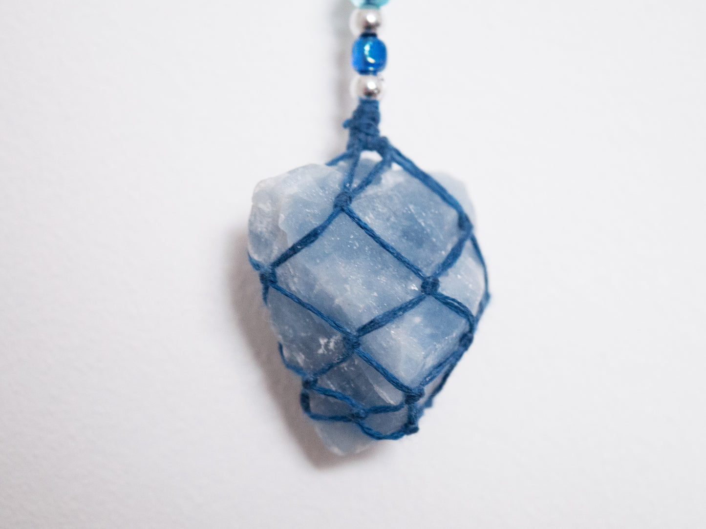 6" Baby Blue Celestite Crystal Double Dreamcatcher Wall Hanging