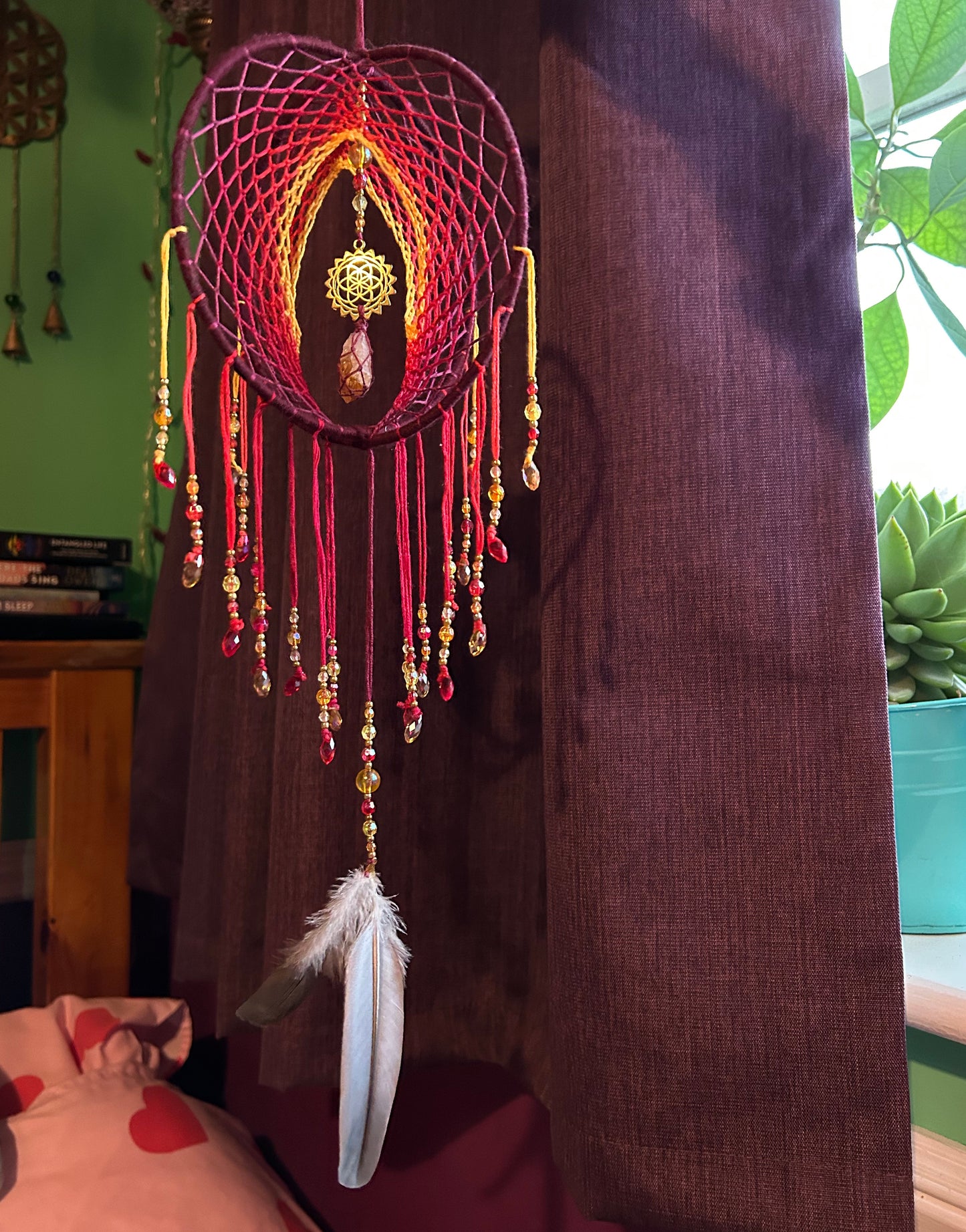 6" Citrine & Seed of Life 3D Dreamcatcher / Orange Sunburst Sacred Geometry Double Dream Catcher