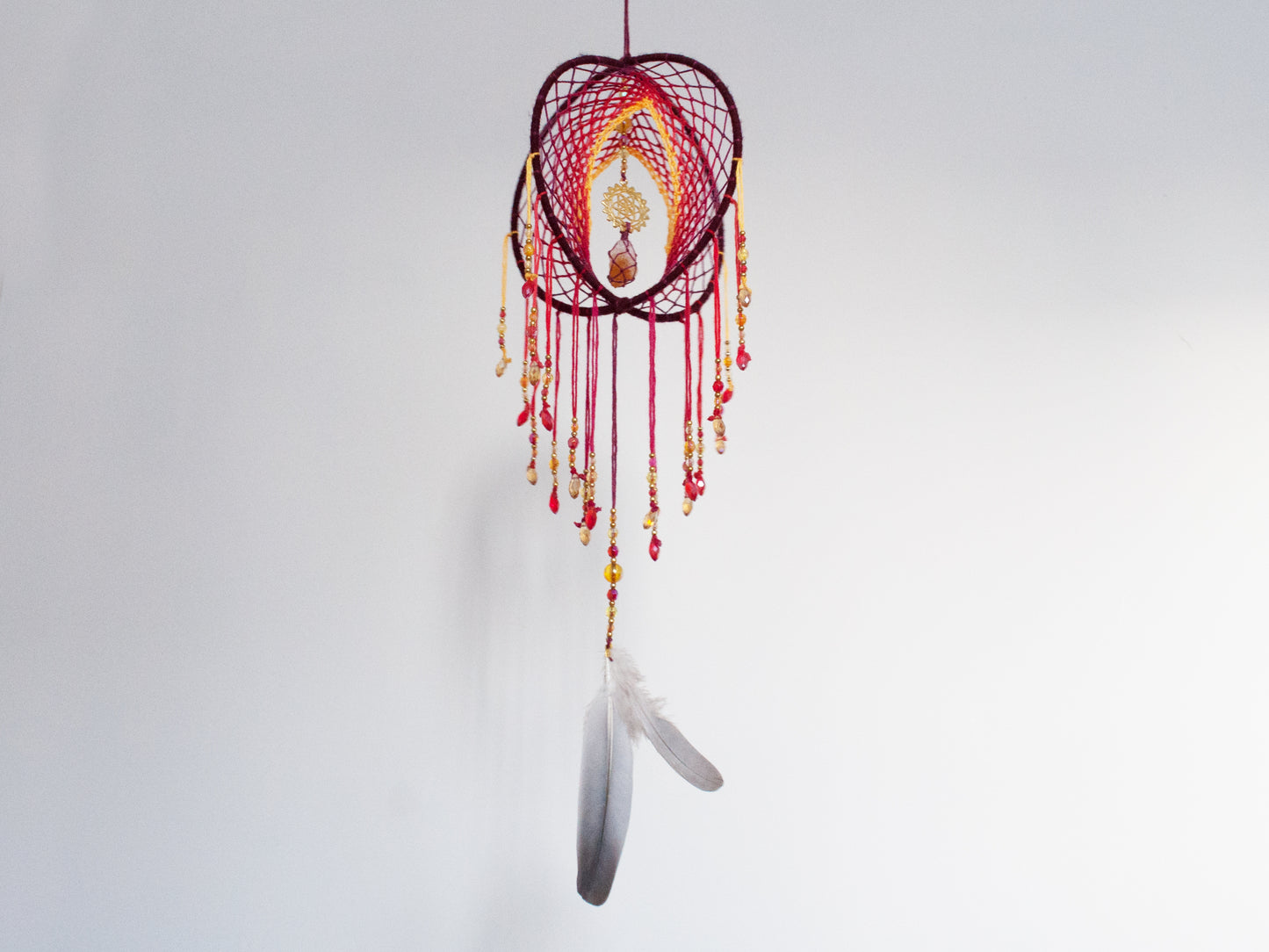 6" Citrine & Seed of Life 3D Dreamcatcher / Orange Sunburst Sacred Geometry Double Dream Catcher