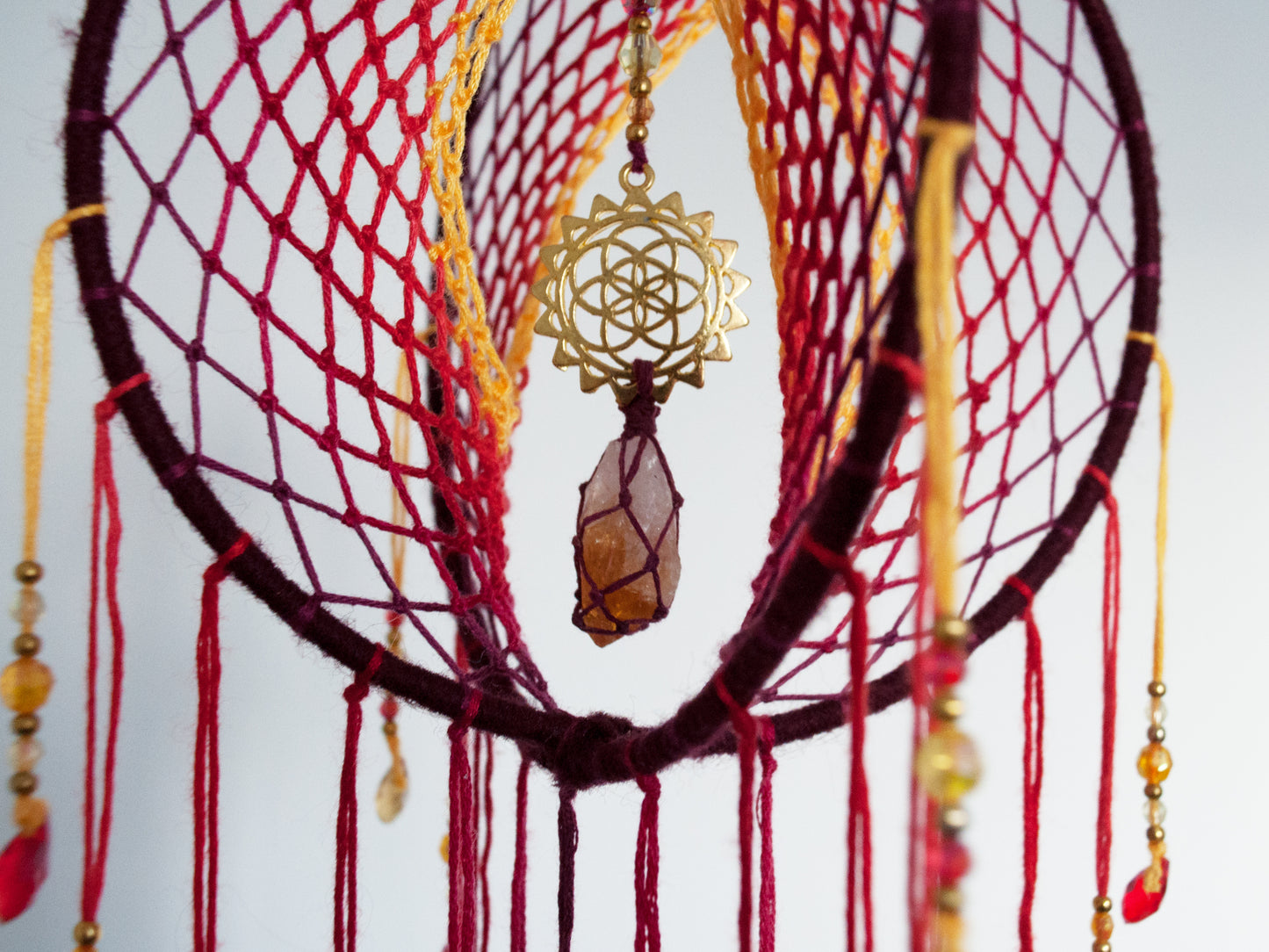 6" Citrine & Seed of Life 3D Dreamcatcher / Orange Sunburst Sacred Geometry Double Dream Catcher