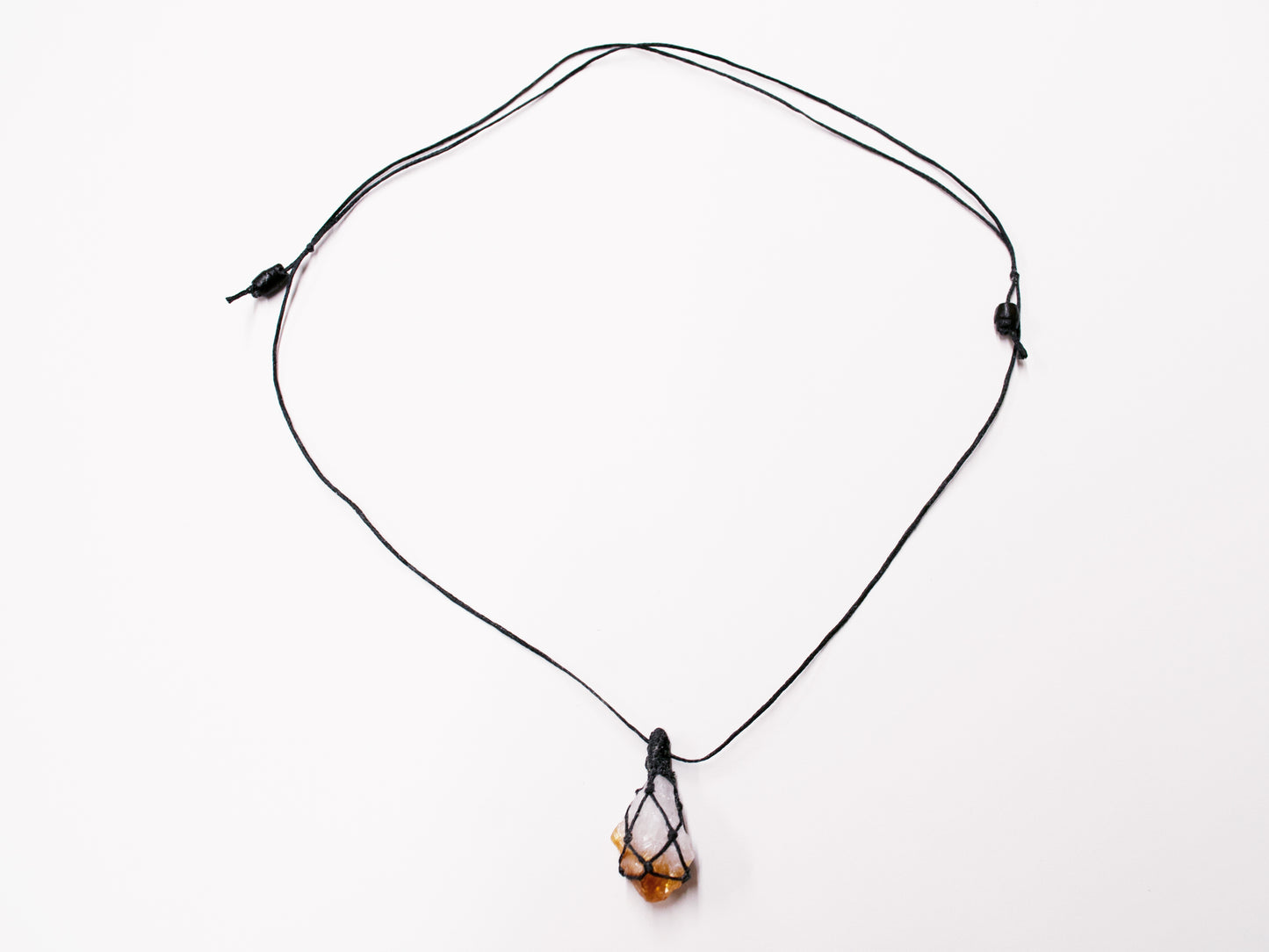 Citrine Point Crystal Pendant / Macrame Wrap Chord Necklace / Knotted in Black Cotton on Adjustable Length Chord