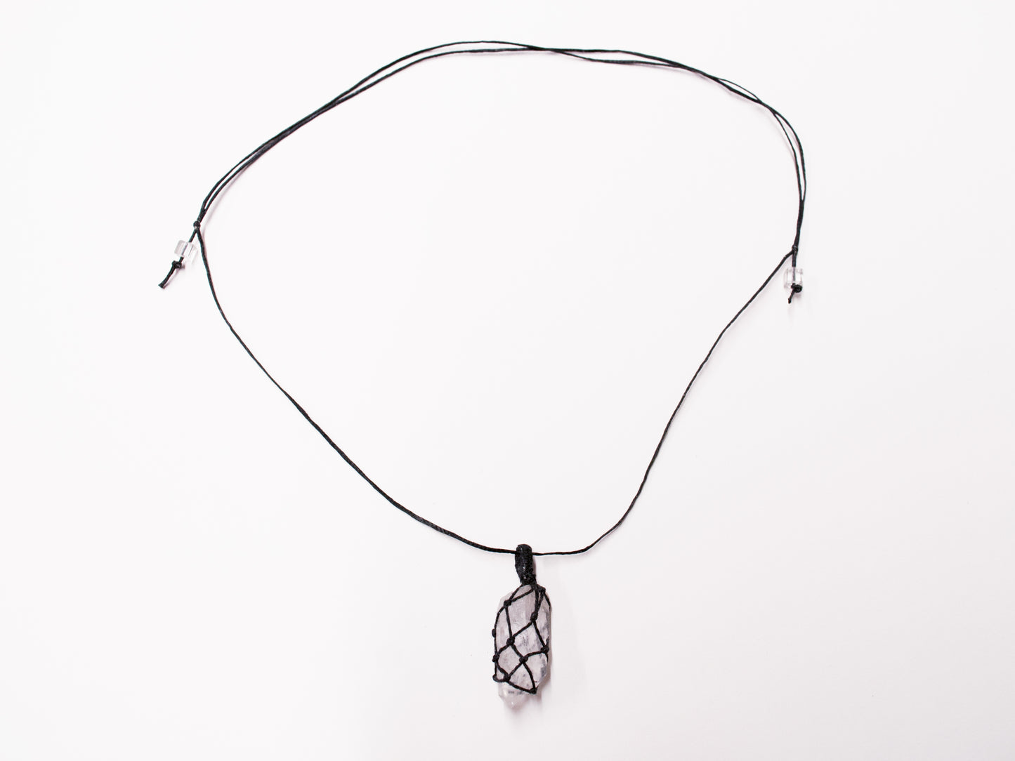 Clear Quartz Druzy Pendant / Crystal Macrame Wrap Chord Necklace / Knotted in Black Cotton on Adjustable Length Chord