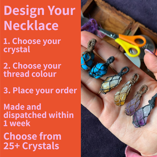 MADE TO ORDER: Your Choice of Crystal Pendant Macrame Wrap Necklace - Knotted in Cotton on Adjustable Length Chord