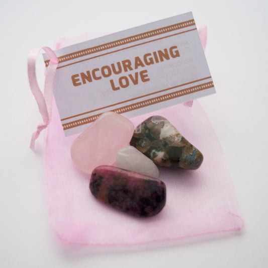 Encouraging Love Crystal Set / Meditation Gemstones in Organza Gift Bag with Tag