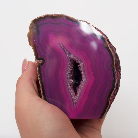 Bright Pink Agate Half Geode, 0.7kg