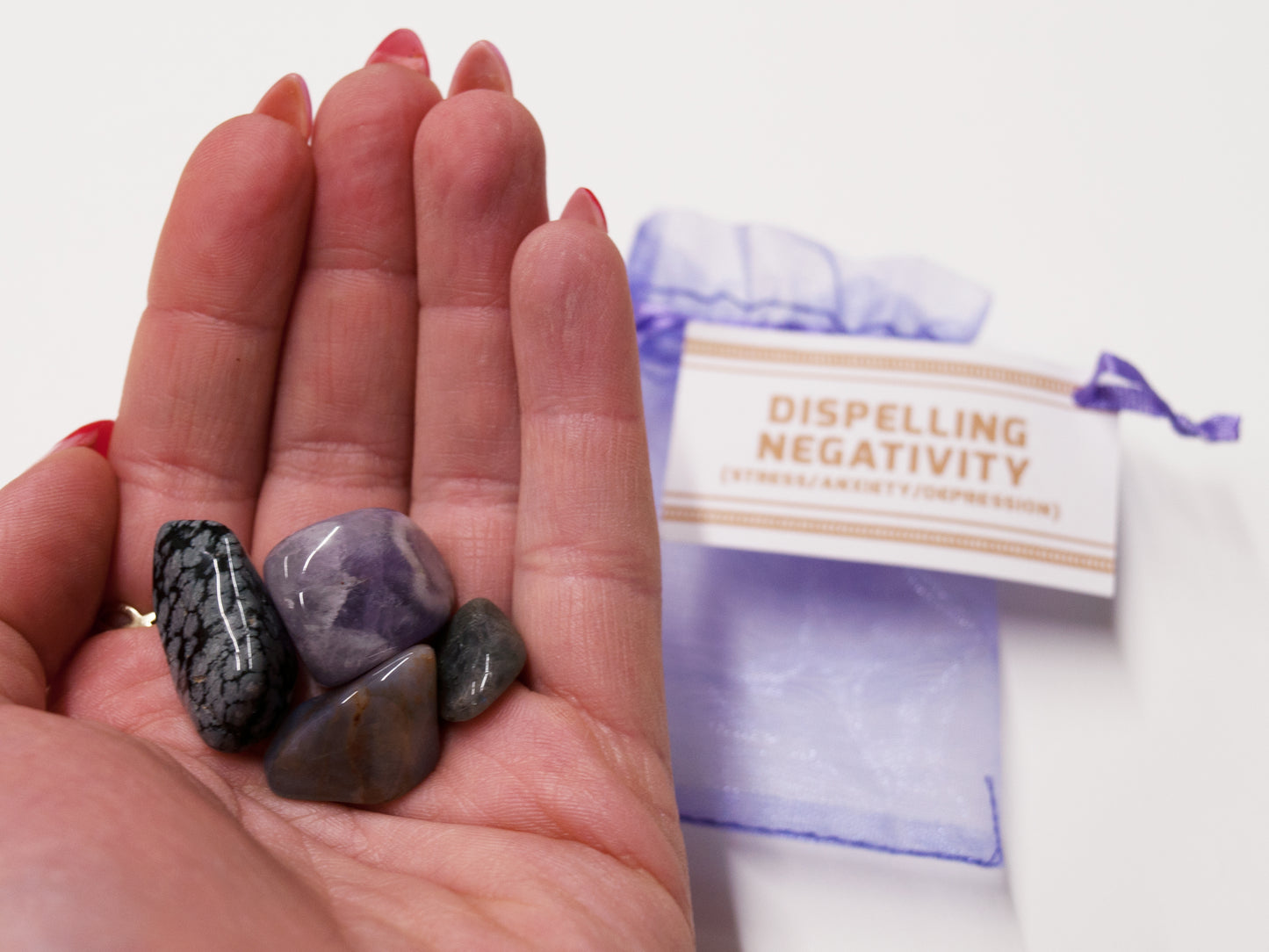 Dispelling Negativity Crystal Set / Stress, Anxiety, Depression / Meditation Gemstone Set in Gift Bag with Tag