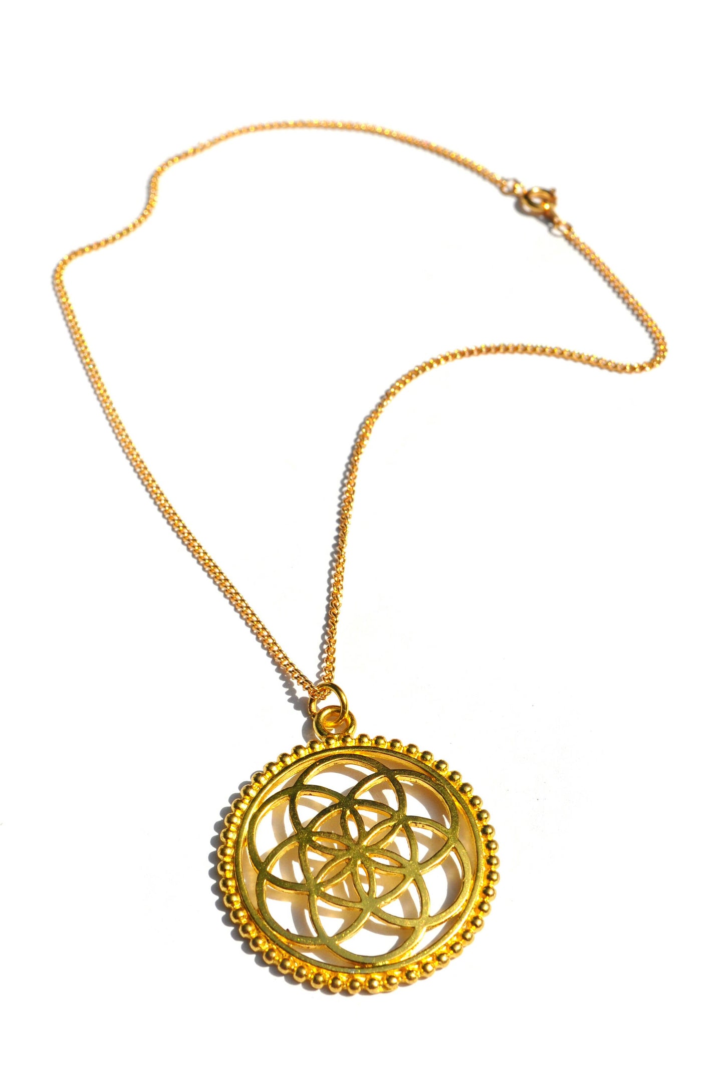 Large Seed of Life Pendant Necklace in Gold on 16" Chain