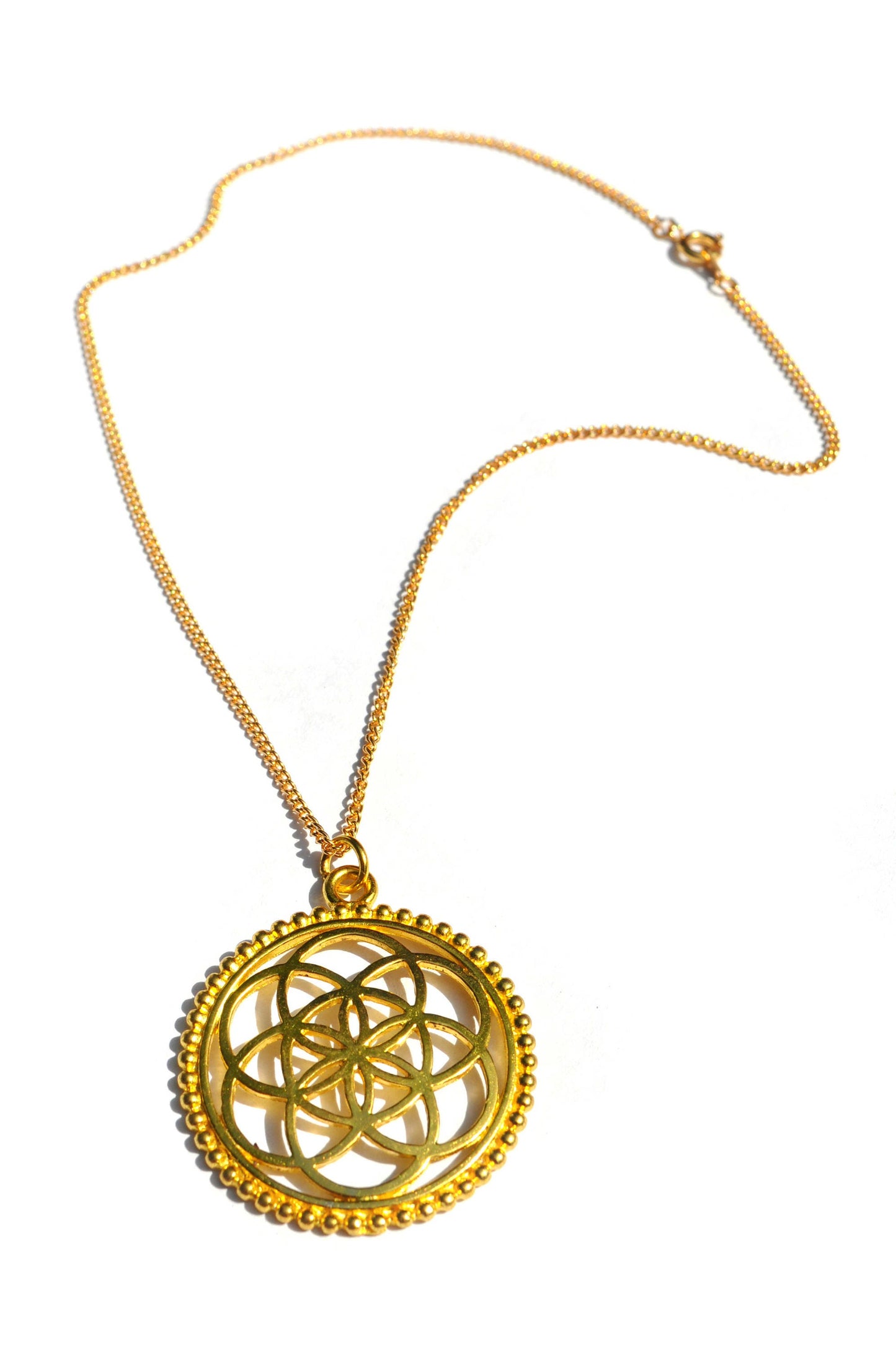 Large Seed of Life Pendant Necklace in Gold on 16" Chain