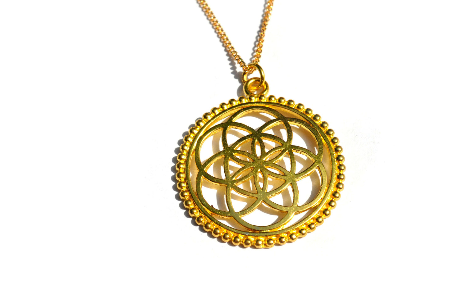 Large Seed of Life Pendant Necklace in Gold on 16" Chain