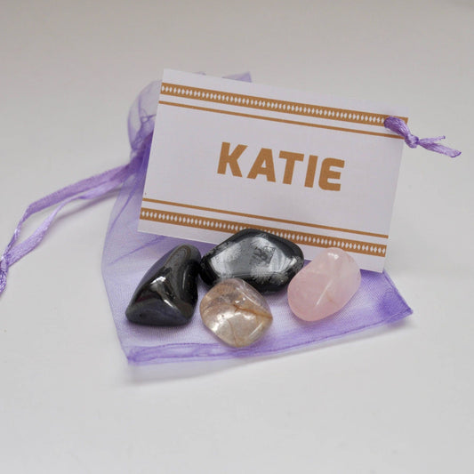 Personalised Crystal Set / Custom Meditation Gemstone Set in Gift Bag with Name Tag & Descriptions