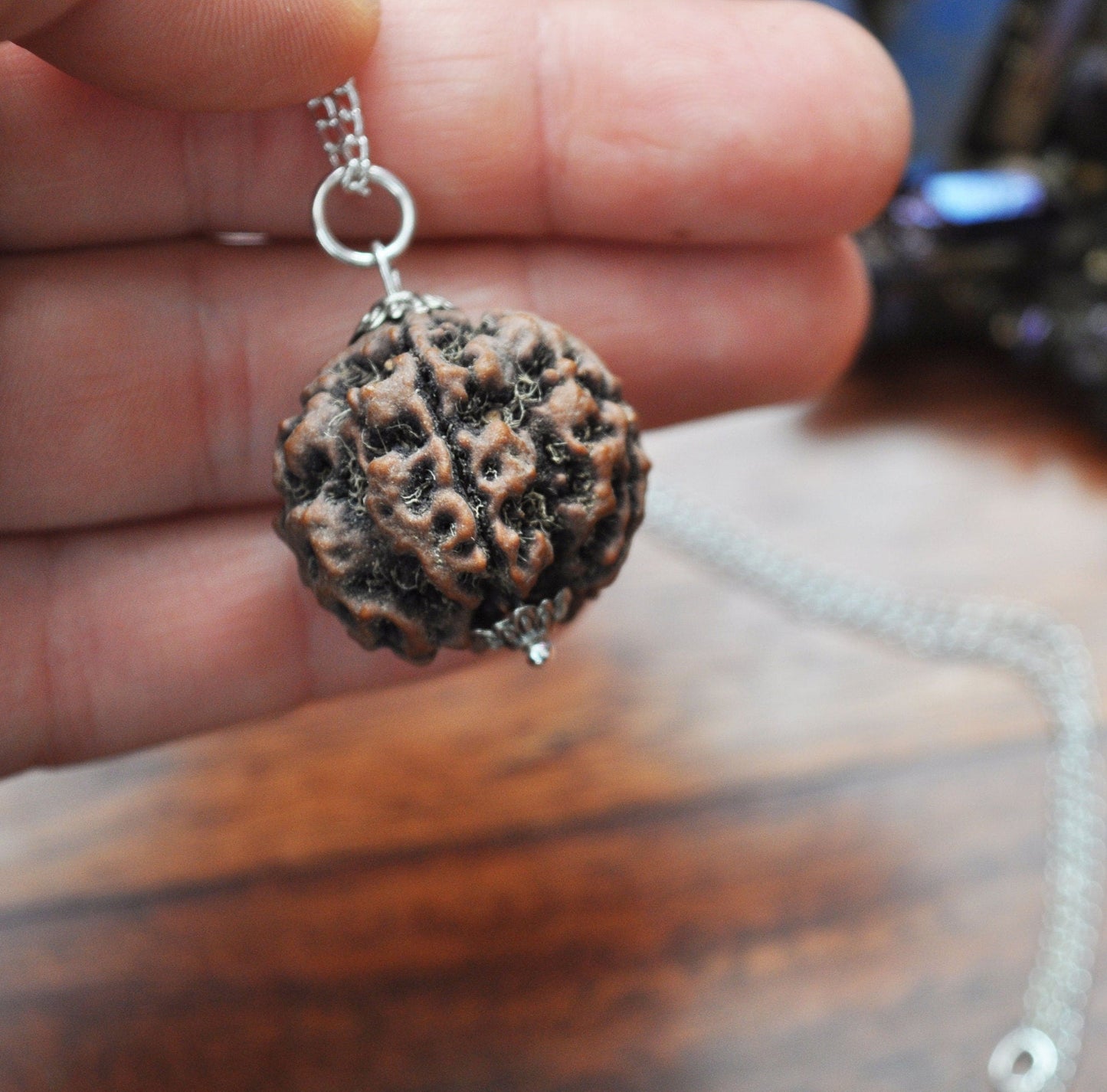 Rudraksha Pendant Necklace on 16" Silver Plated Chain