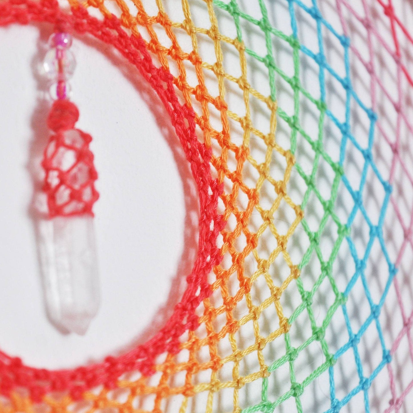 9" Pastel Rainbow Dreamcatcher with Clear Quartz Crystal