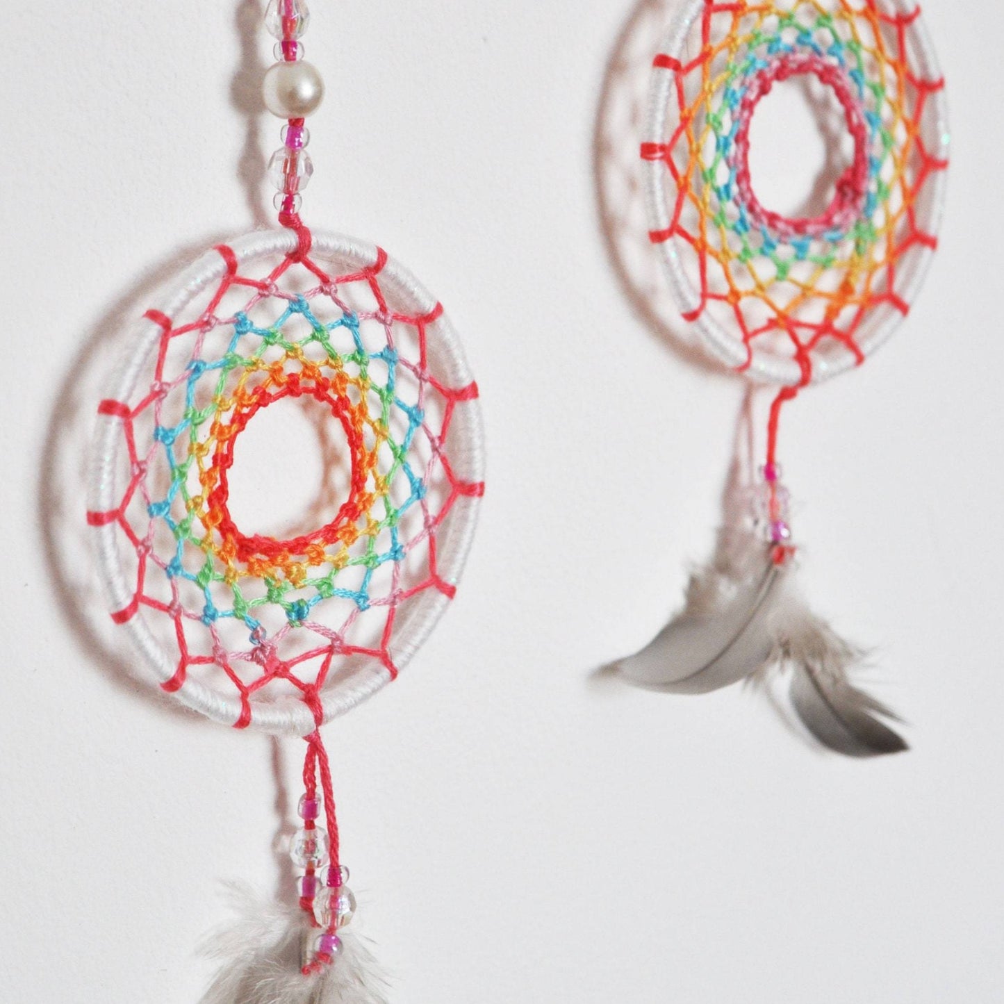 9" Pastel Rainbow Dreamcatcher with Clear Quartz Crystal