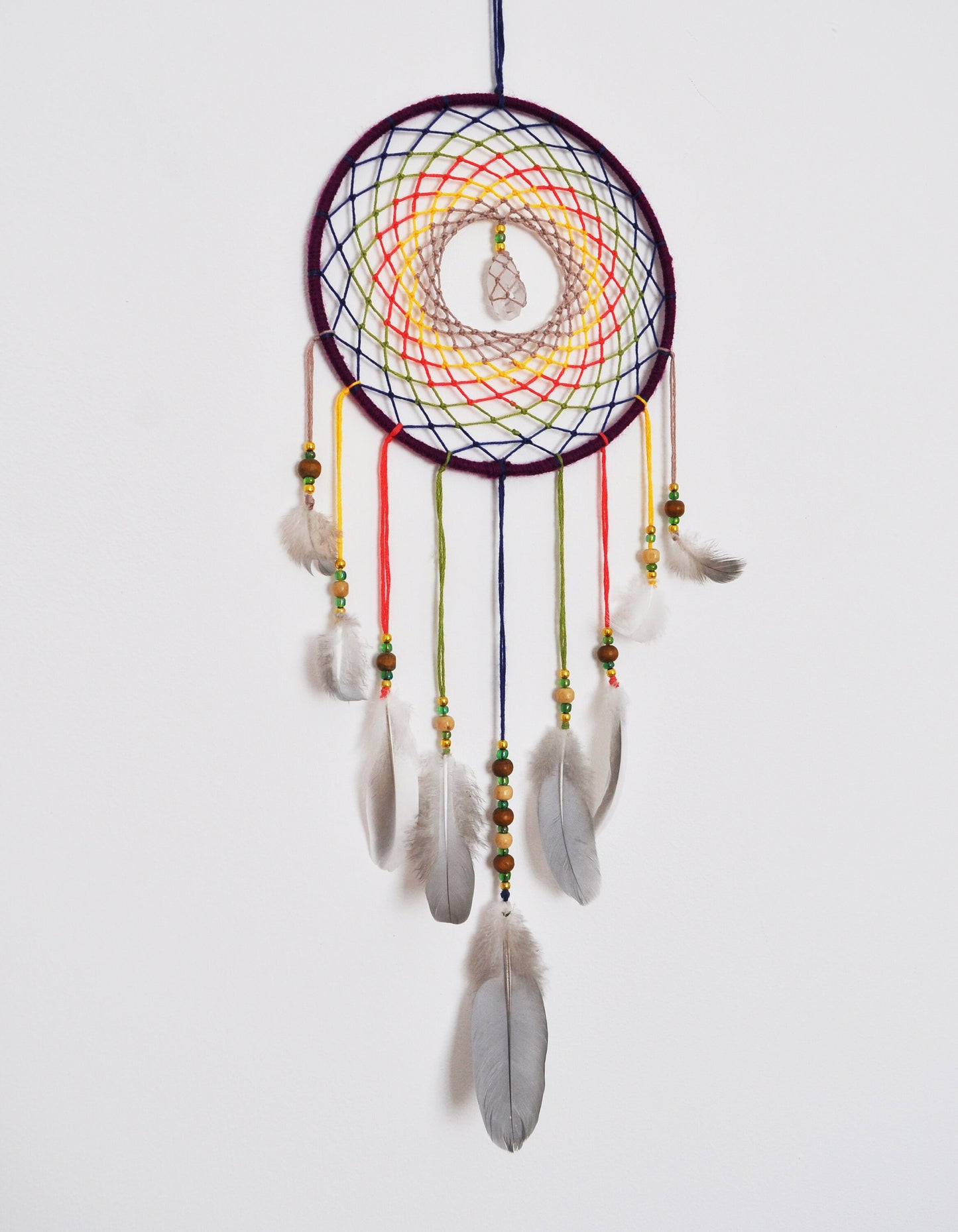 6" Clear Quartz Multicolour Dreamcatcher Wall Hanging