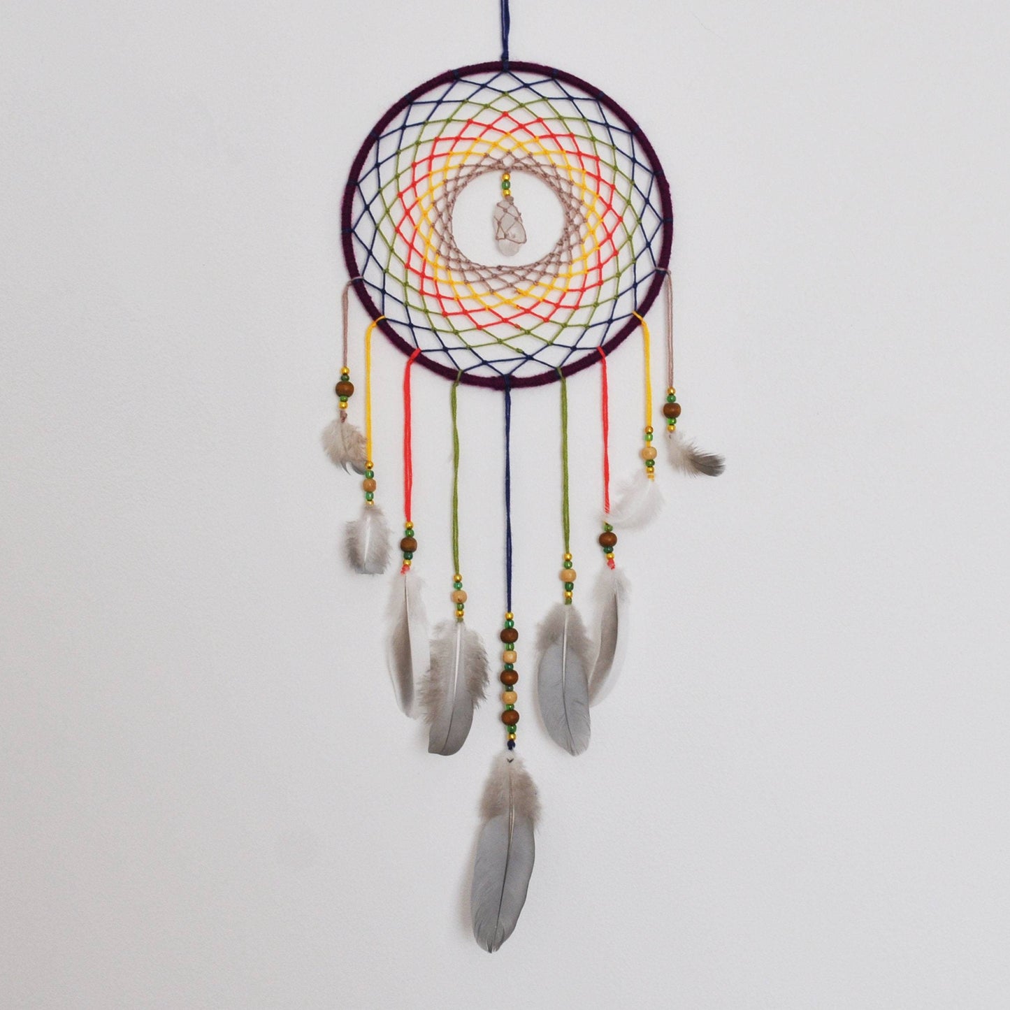 6" Clear Quartz Multicolour Dreamcatcher Wall Hanging